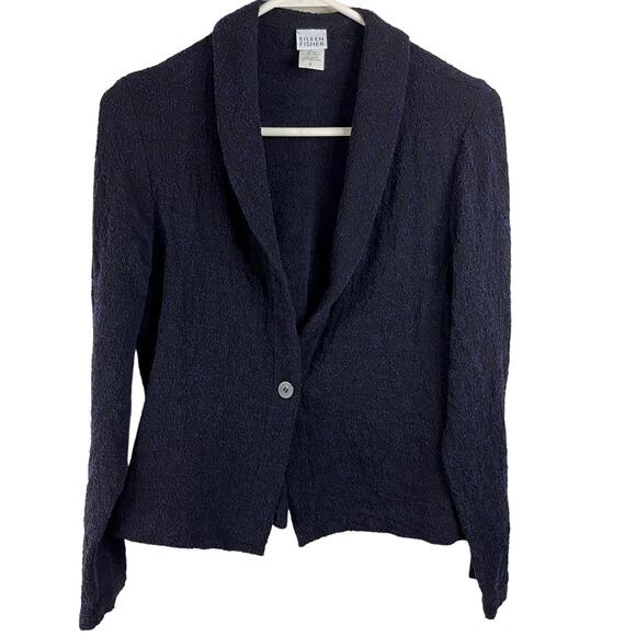 Eileen Fisher Blazer Small Textured Navy Single Button Old Money Luxury Quality - Picture 1 of 9